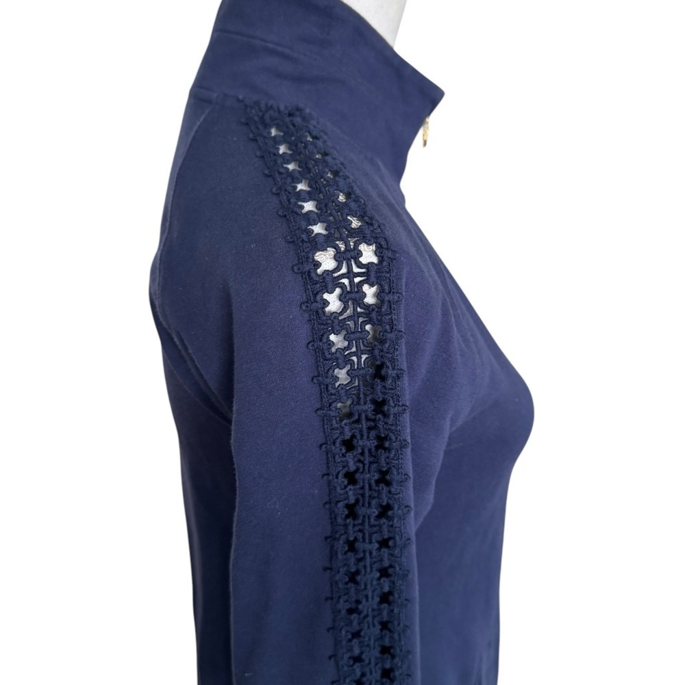 Lilly Pulitzer Solid Skipper Navy Blue Crochet Sleeve popover dress XS - Picture 7 of 10
